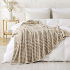 Khaki Throw Blanket for Couch Sofa 60x80 inches Striped Design | Fleece - Image 5