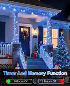 197FT 600 LED Christmas Lights Outdoor Indoor, Plug in String Lights for Outside 8 Modes, Waterproof Christmas Tree Lights for Outside Bedroom Wedding Party Holiday Decorations, Blue White