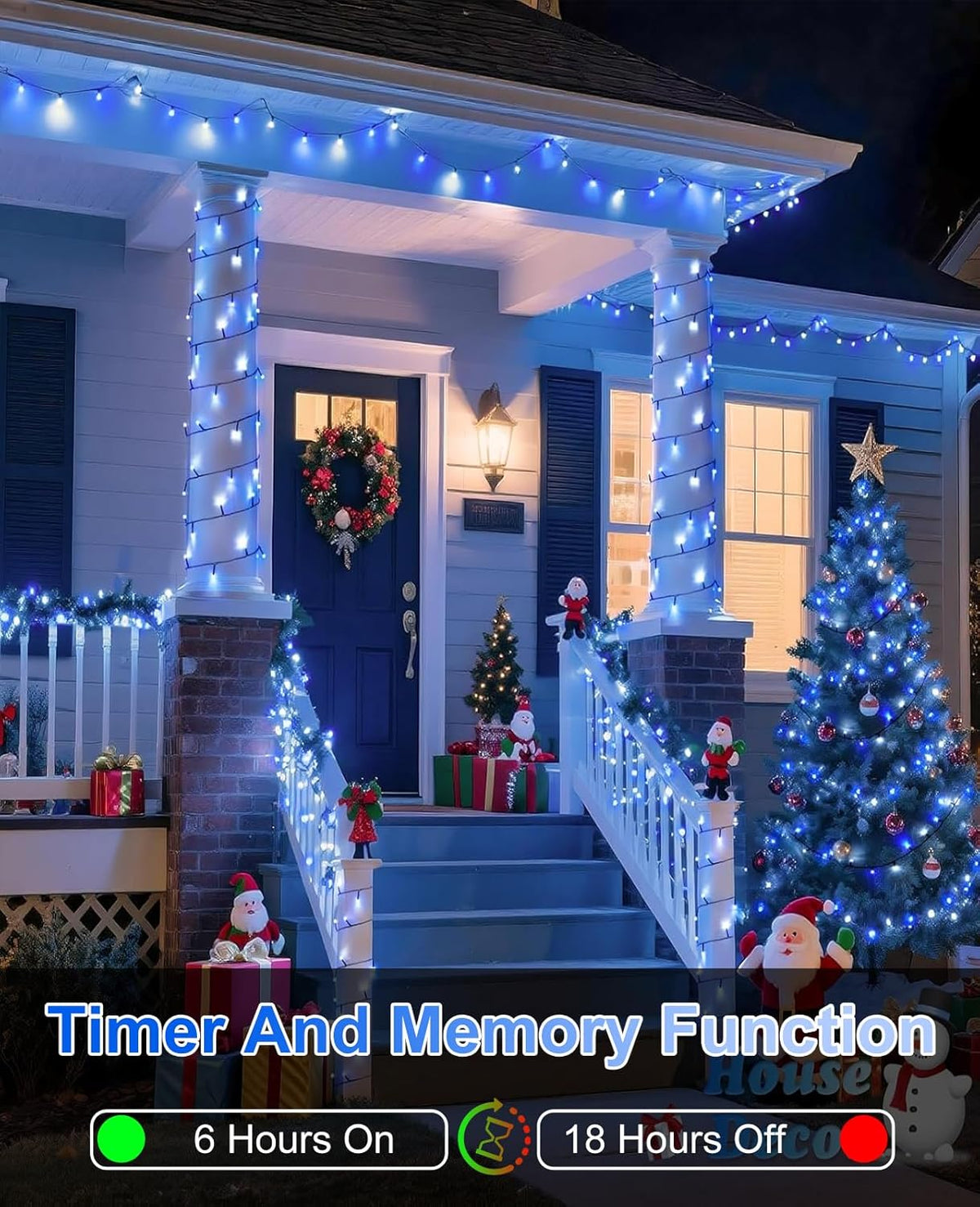 197FT 600 LED Christmas Lights Outdoor Indoor, Plug in String Lights for Outside 8 Modes, Waterproof Christmas Tree Lights for Outside Bedroom Wedding Party Holiday Decorations, Blue White