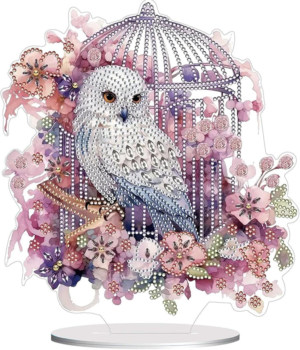 Diamond Painting Kits for Adults Beginners, 5D Full Drill Owl Crystal Art Desktop Ornament, DIY Single Sided Home Office Desk Decor, Creative Craft Gift Set with Tools