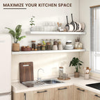 Floating Shelves for Wall, Large Wall Mounted Shelves with Invisible Brackets, Long Wood Floating Shelf for Living Room, Bedroom, Kitchen, (White, 55" W x 9" D x 1.5" H)