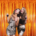 GOER 3.2 ft x 9.8 ft Metallic Tinsel Foil Fringe Curtains Party Photo Backdrop Party Streamers for Birthday,Graduation,New Year Eve Decorations Wedding Decor (3 Packs,Orange)