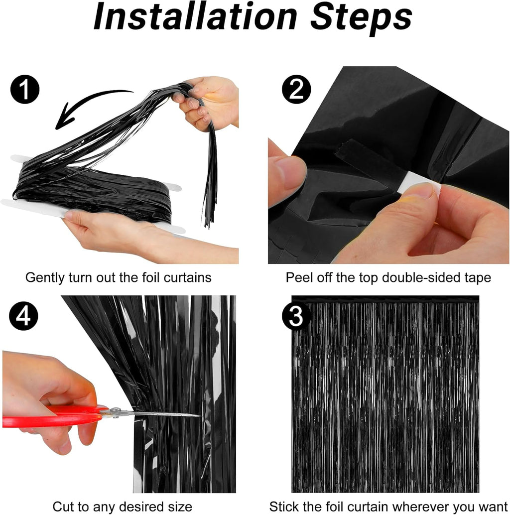 2 Pack 2025 Graduation Party Decorations, 3.28 FT x 7.05 FT Black Backdrop, Metallic Graduation Photo Backdrop Fringe Curtains Tinsel Backdrop Foil Streamer, Grad Party Supplies Photo Booth Props