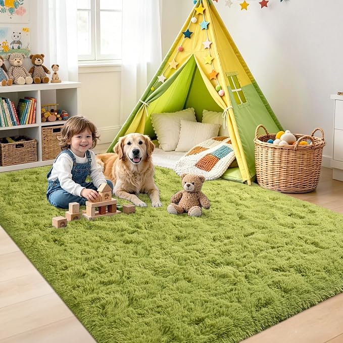 Noahas 4'x5'3'' Green Fluffy Soft Area Rug Non-Slip - Image 4