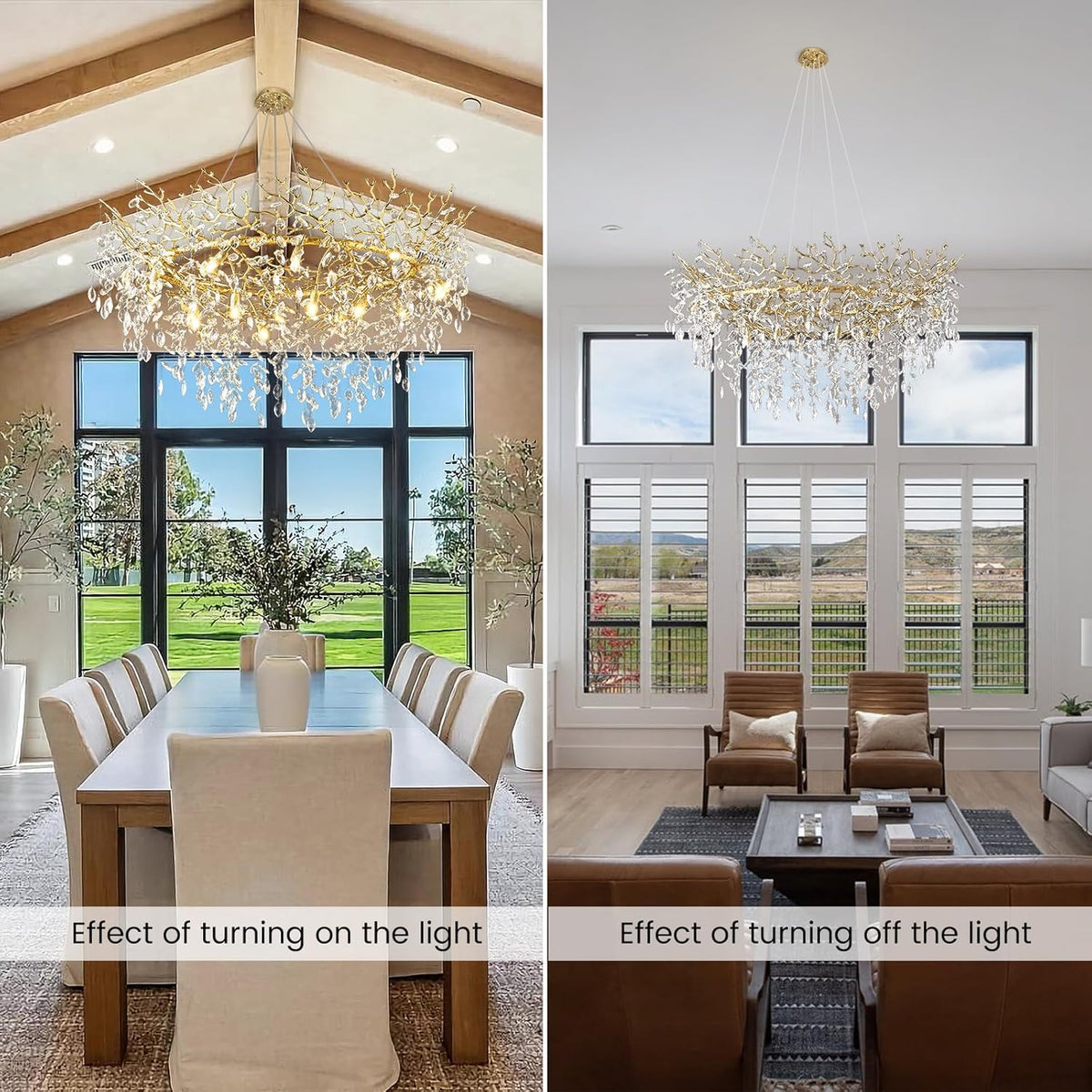 14-Light Modern Large Crystal Chandelier for Dining Room, 48" Round Gold Crystal Tree Branche Chandelier, Living Room Crystal Chandelier, Crystal Chandeliers for High Ceiling,Entryway,Foyer