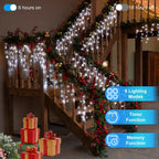 810LED 82ft Christmas Lights, 180Drops 12 Modes Cool White Christmas String Lights Outdoor Dimmable, Waterproof Christmas Decoration Fairy Lights with Timer for Indoor Eaves Party Patio Window Fence