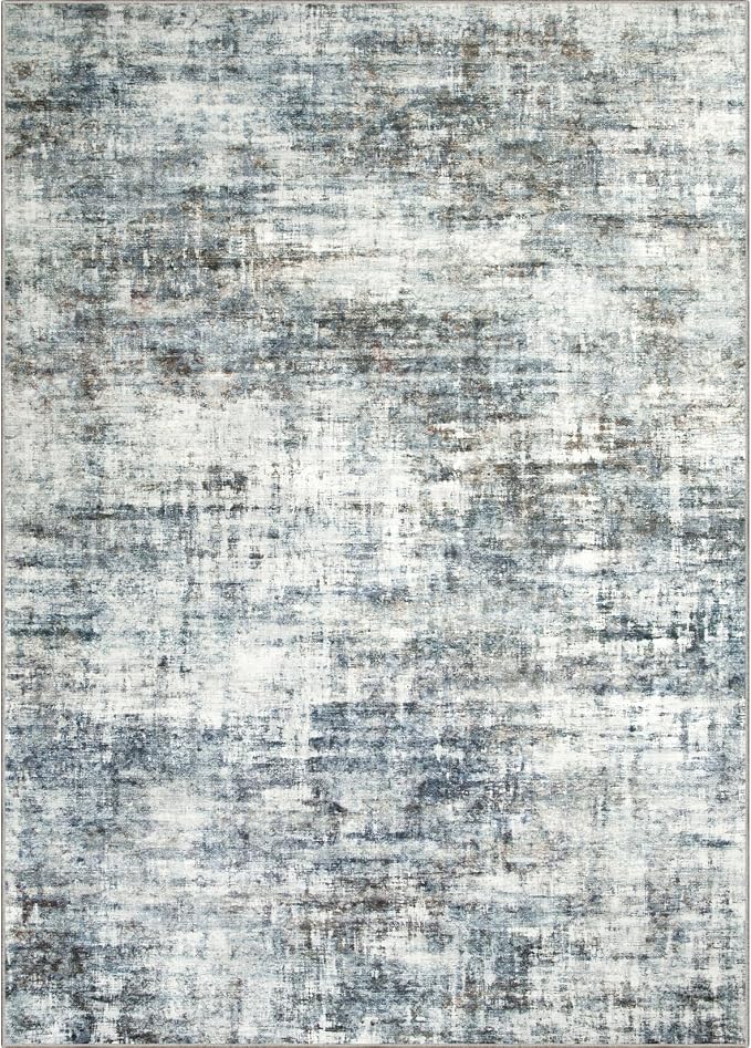 4x6 Area Rugs for Living Room: Washable Abstract Blue Multi Badroom Carpet | - Image 8
