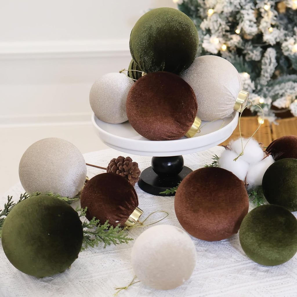 3.15inch Velvet Ornaments for Christmas Tree, 15pcs Multicolor Flocked Christmas Ornaments Decorations Balls Set Decor