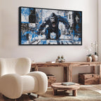 JEAWA Canvas Framed Wall Art, Large 24x48 IN Angry Gorilla Abstract City Street Graffiti Pop Paintings Black and White Modern Picture for Living Room Bedroom Men Teenage Study Home Office Decor