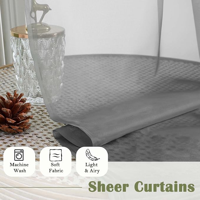 Charcoal Grey Sheer Curtains for Bedroom 84 Inches Long 2 Pcs, Light Filtering - Image 8