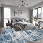 Area Rug Living Room: 8x8 Modern Washable Indoor Soft Carpet Blue | - Image 3