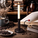 Black Iron Taper Candle Holder，Vintage Candlestick Holder Candlelight Stand for Farmhouse Decor Table Decoration (Black-Red)