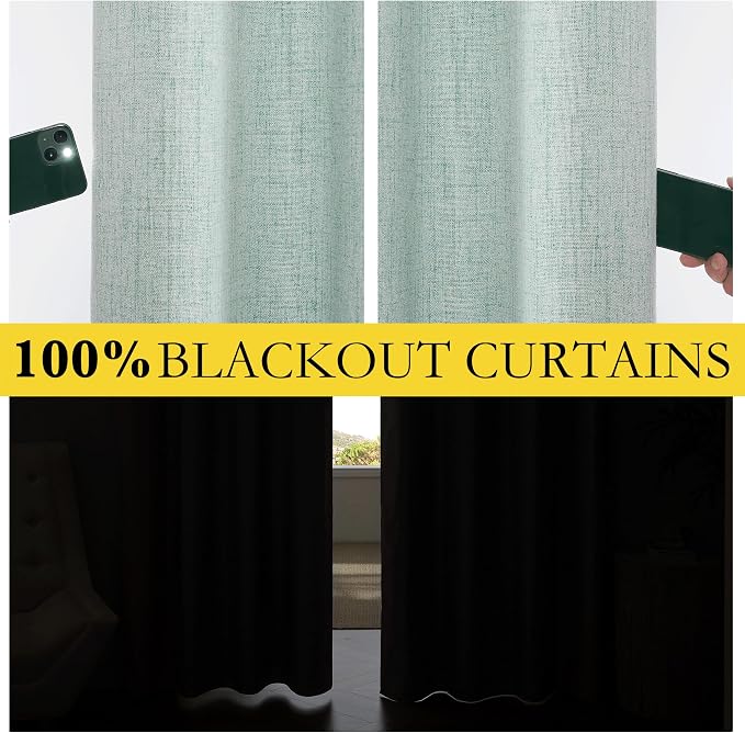 NICETOWN Seafoam Green Short 100% Blackout Curtains 63" Lenghth Burg - Image 3
