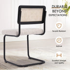 Natural Rattan Dining Chairs Set of 2, Modern Kitchen Chairs with Solid Wood Back, Upholstered Cesca Side Chairs with Comfy Linen Cushion