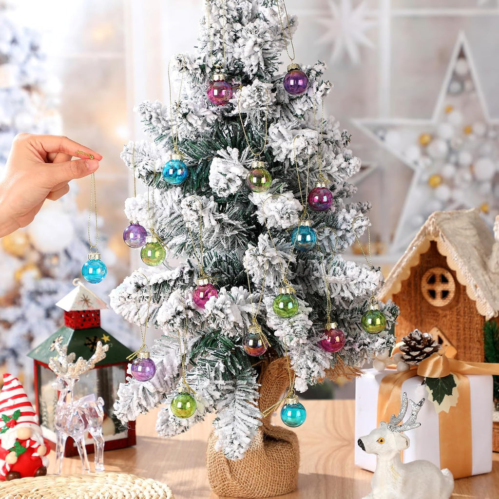 Tioncy 32 Pcs 1 Inch Mini Glass Christmas Ornaments Balls Shiny Christmas Balls Tiny Tree Hanging Decoration Small Colorful Ball Pendant for Xmas Party Supplies(Vibrant Color)