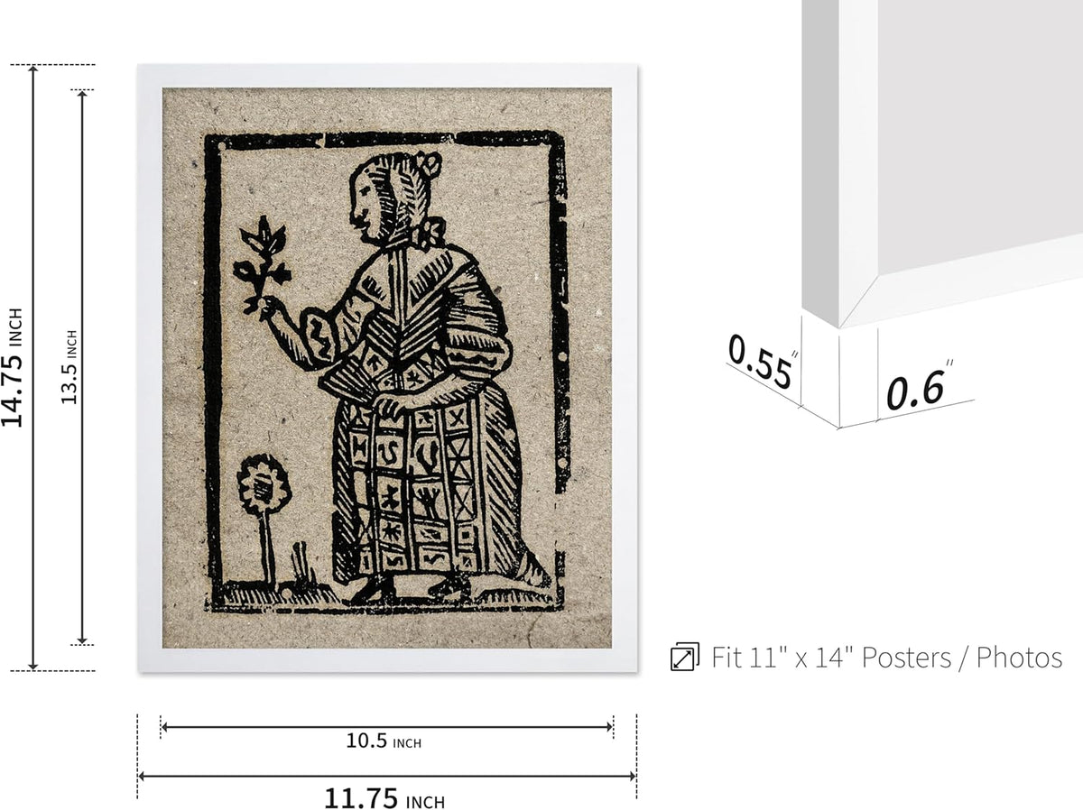 Poster Master Vintage Woodcut Poster - Retro Medieval Print - Gift for Gothic, Horror Fan - Witch Holding a Plant, Magic, Spell, Herbalist - Wall Decor for Bedroom, Dorm, 11x14 White Framed