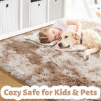 Amdrebio Beige Tan Furry Area Rug 4x6 - Image 2