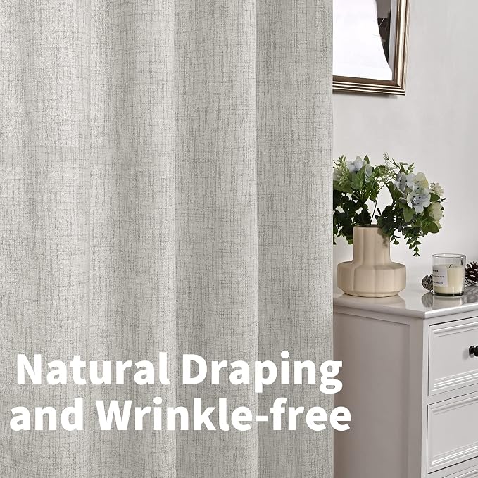 Extra Long Grey Linen Semi Sheer Curtains 102 Inch Length 2 Panels | Light - Image 9