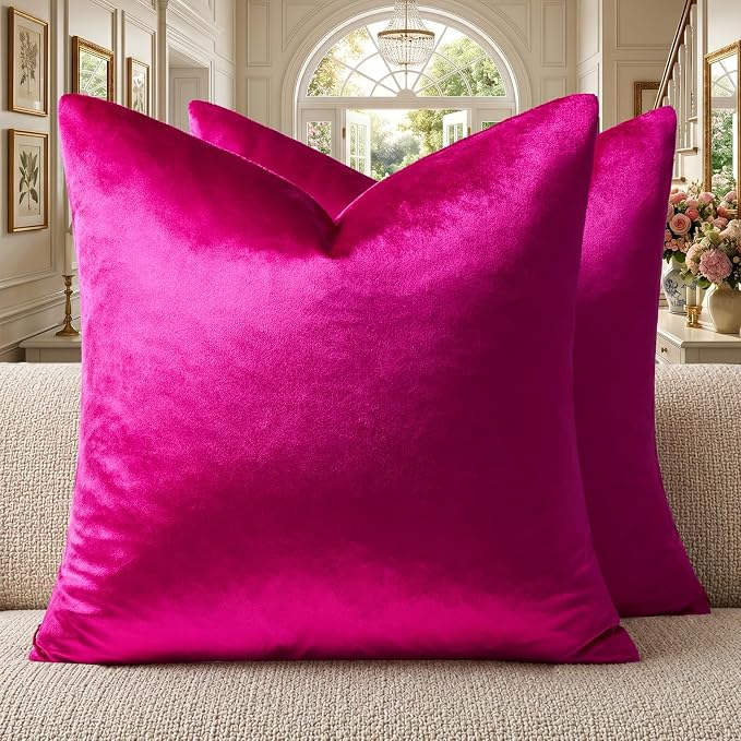 GIGIZAZA Hot Pink Velvet Pillow Covers 20x20 Decorative Pillows Pack of 2 | - Image 7