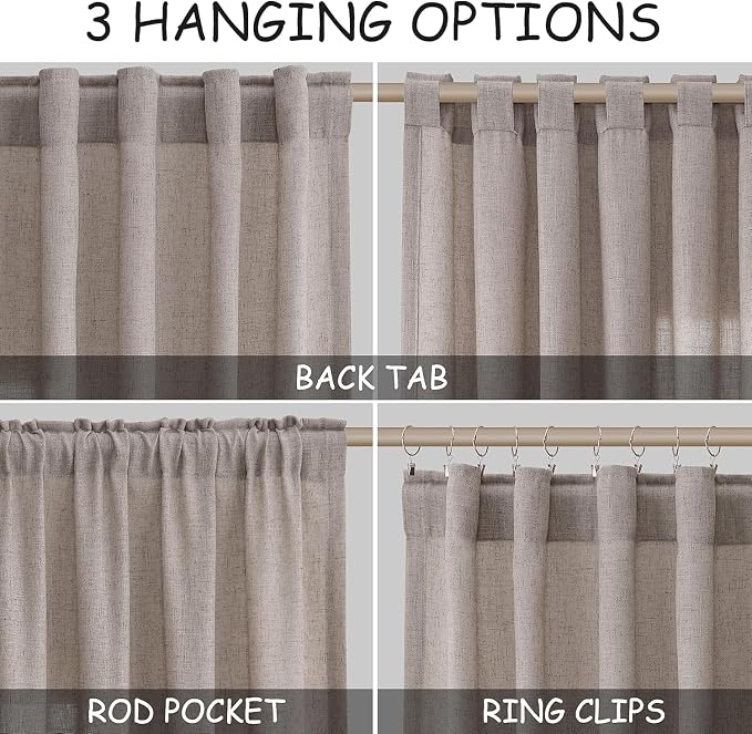 Brownish Grey Linen Curtains for Living Room 105 Inches Long Back Tab Light - Image 2