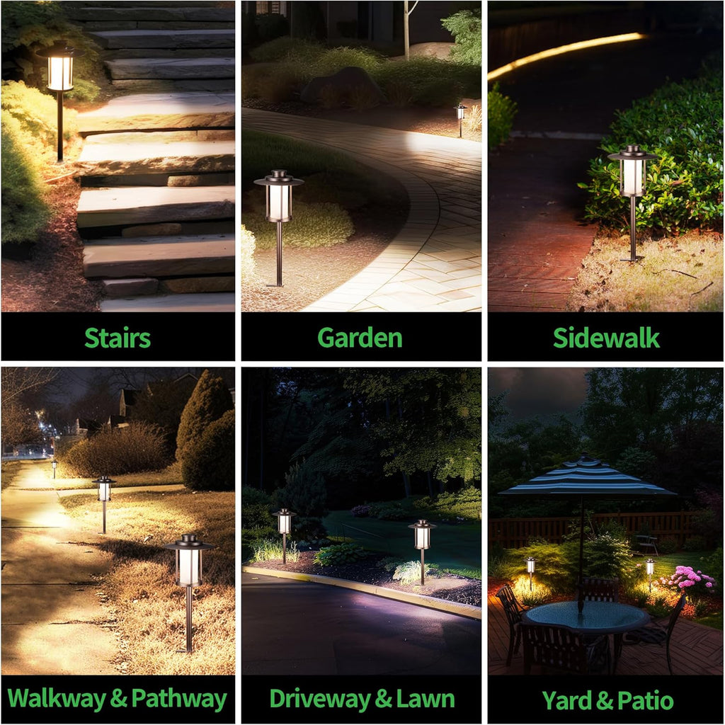 Low Voltage Pathway Lights - 2700K/3000K/3500K/4000K/5000K Selectable Landscape Path Light Wired, 12V IP65 Waterproof Walkway Lamp, Lantern Shape LED Aluminum ORB for Outdoor Yard Garden