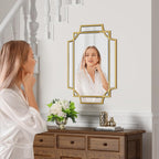 Bathroom Mirror for Wall Gold Farmhouse Wall Vanity Mirror for Over Sink Wood Framed Beveled Mirrors Deco（20 * 28IN/Gold）