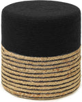 REDEARTH · Cylindrical Pouf Ottoman - Braided Pouffe Accent Sitting Round Footrest for Living Room, Bedroom, Nursery, kidsroom, Patio, Gym; 70% Cotton 30% Jute, (14.5x14.5x16; Black Natural)