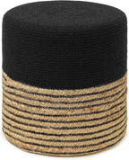 REDEARTH · Cylindrical Pouf Ottoman - Braided Pouffe Accent Sitting Round Footrest for Living Room, Bedroom, Nursery, kidsroom, Patio, Gym; 70% Cotton 30% Jute, (14.5x14.5x16; Black Natural)