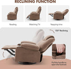 Swivel Rocker Recliner Chair with Heat and Massage, 360 Degree Swivel Rocking Single Sofa with Cup Holders and USB Port, Big Oversized Recliner Chair for Living Room (Fabric, Brown)