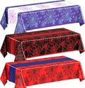 Oudain 3 Pack Spider Theme Birthday Decorations Halloween Purple Black Red Pink Green Web Ghost Bat Tablecloth Cartoon Table Cover Party Favor for Birthday (Purple,Black,Red,Spider)