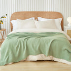 EMME Cotton Twin Blanket for Couch Soft Airy Muslin Bed Blankets Lightweight Breathable Blanket All Season Gauze Blanket, Sage Green