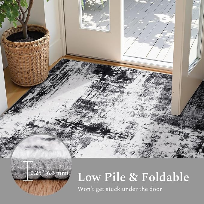 Rugflix 2x6 Runner Rug for Hallway, Washable Black Grey Kitchen Runners | - Image 6