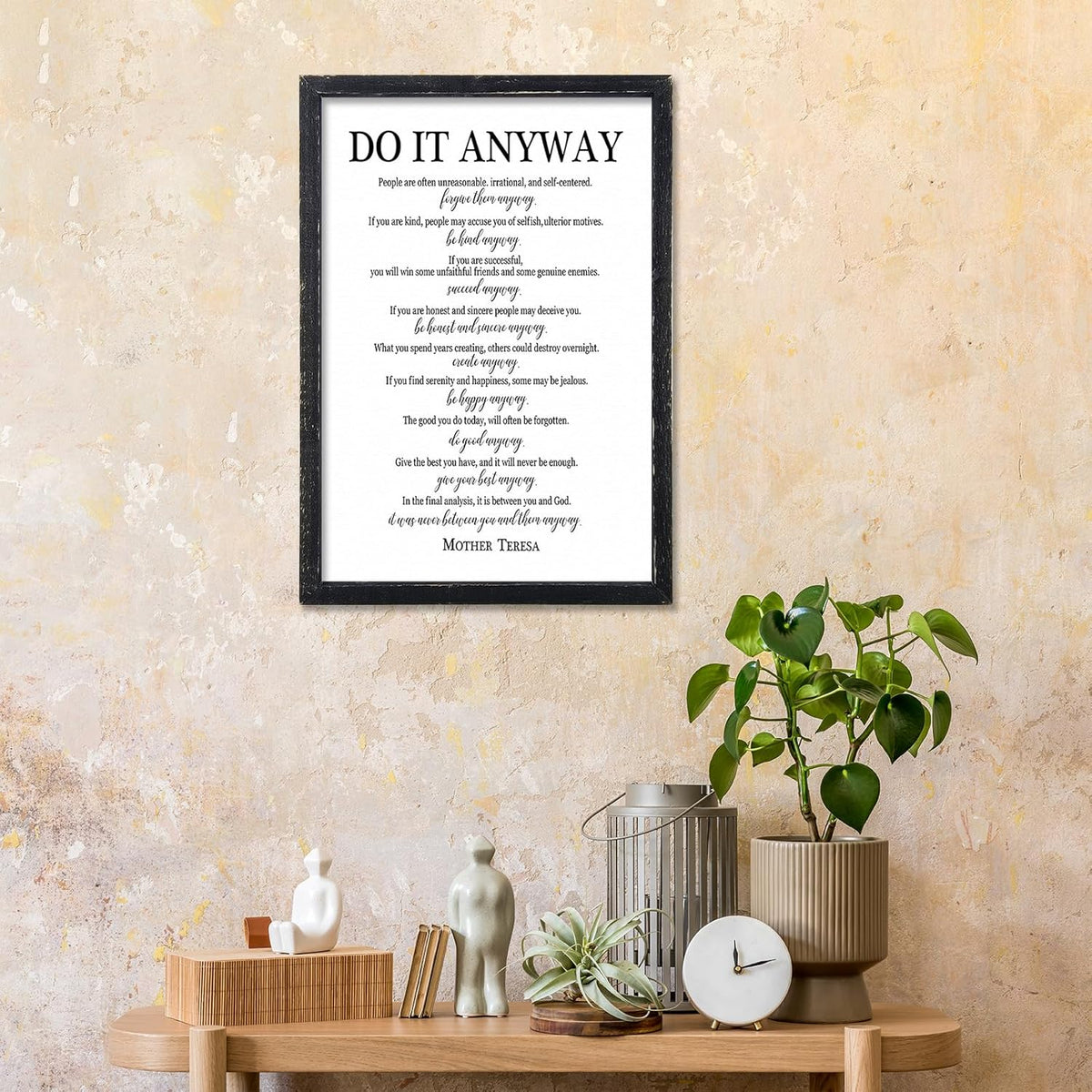 Do It Anyway Mother Teresa Wall Art Decor 16x11 Inch Wooden Framed Wall Hanging Sign (Black)