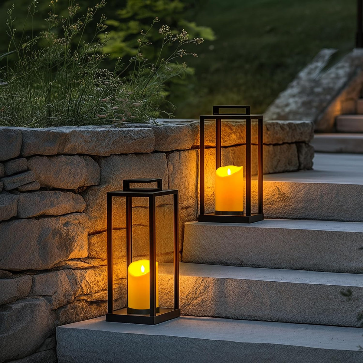 Homemory 4"x6" Outdoor Waterproof Flameless Candles with Timers and Remote Control, Battery Operated Candles, LED Plastic Candles, Dark Ivory, Set of 2