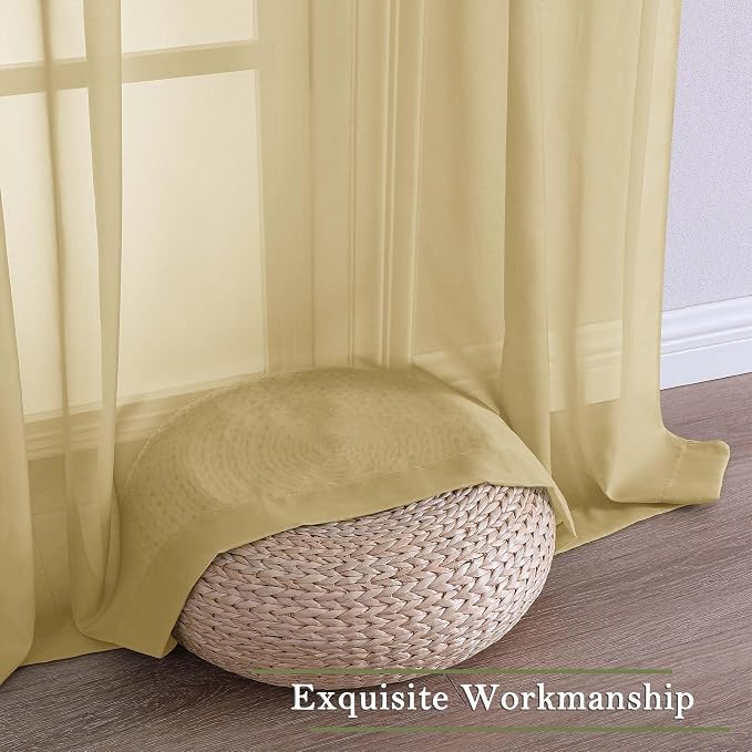 Gold Sheer Curtains for Bedroom 84 Inches Long 2 Pcs, Light Filtering Airy - Image 4