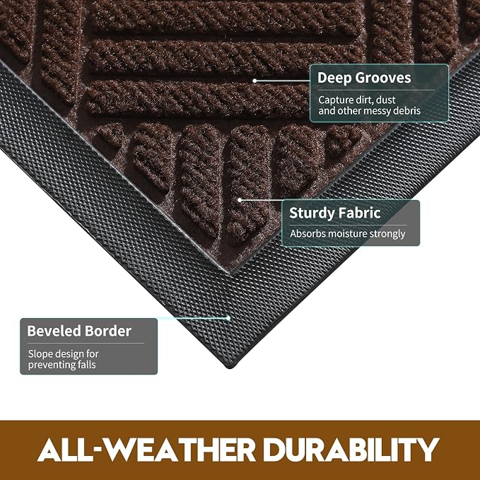 Front Door Mat, Heavy Duty Waterproof Doormat 35.5"x24", Stain Fade Resistant - Image 3