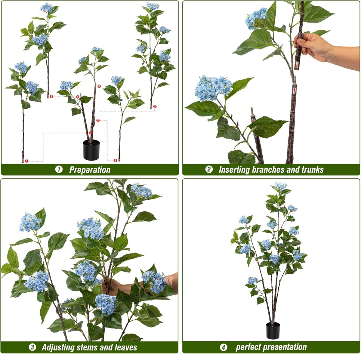 Fake Plants Home Decor Artificial Plants Outdoor Hydrangea Artificial Plants Indoor Fake Tree Living Room Decor Artificial Tree Porch Decor Fiddle Leaf Fig Tree 6Ft (Blue)