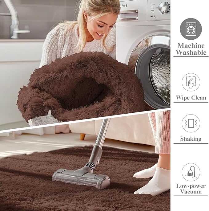 OLANLY 3x3 Machine Washable Small Bedside Rug, Soft Fluffy Shaggy Entryway - Image 2
