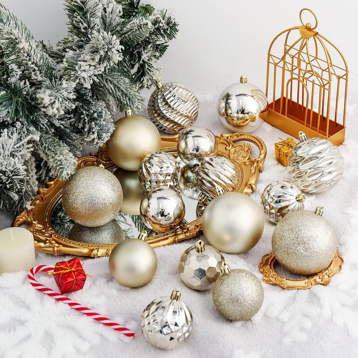 XmasExp 24ct Christmas Ball Ornaments Shatterproof Xmas Tree Hanging Balls Decorations Perfect for Holiday Wedding Christmas Decor (Champagne, 2.36")