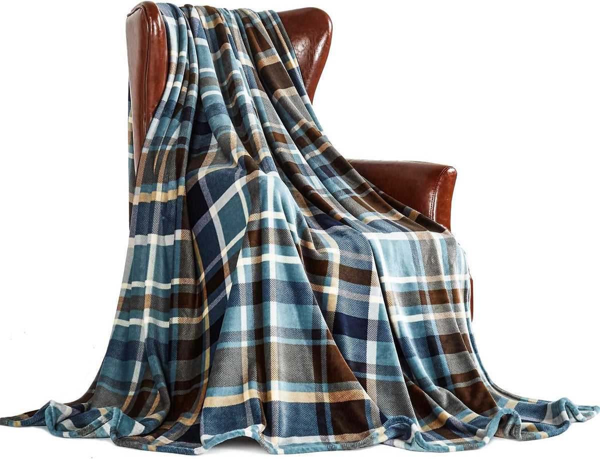 MERRYLIFE Throw Blanket Plaid Sherpa | Ultra-Plush Soft Colorful Oversized | Decorative Couch Travel Blanket | Large Size(60" 90", Greenland)