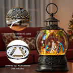 Christmas Snow Globes Lantern Christmas Snow Globe with Music Holy Family Nativity Scene,6H Timer,USB Lined/Battery Operated Lighted Lantern for Christmas Festival Decoration Gifts