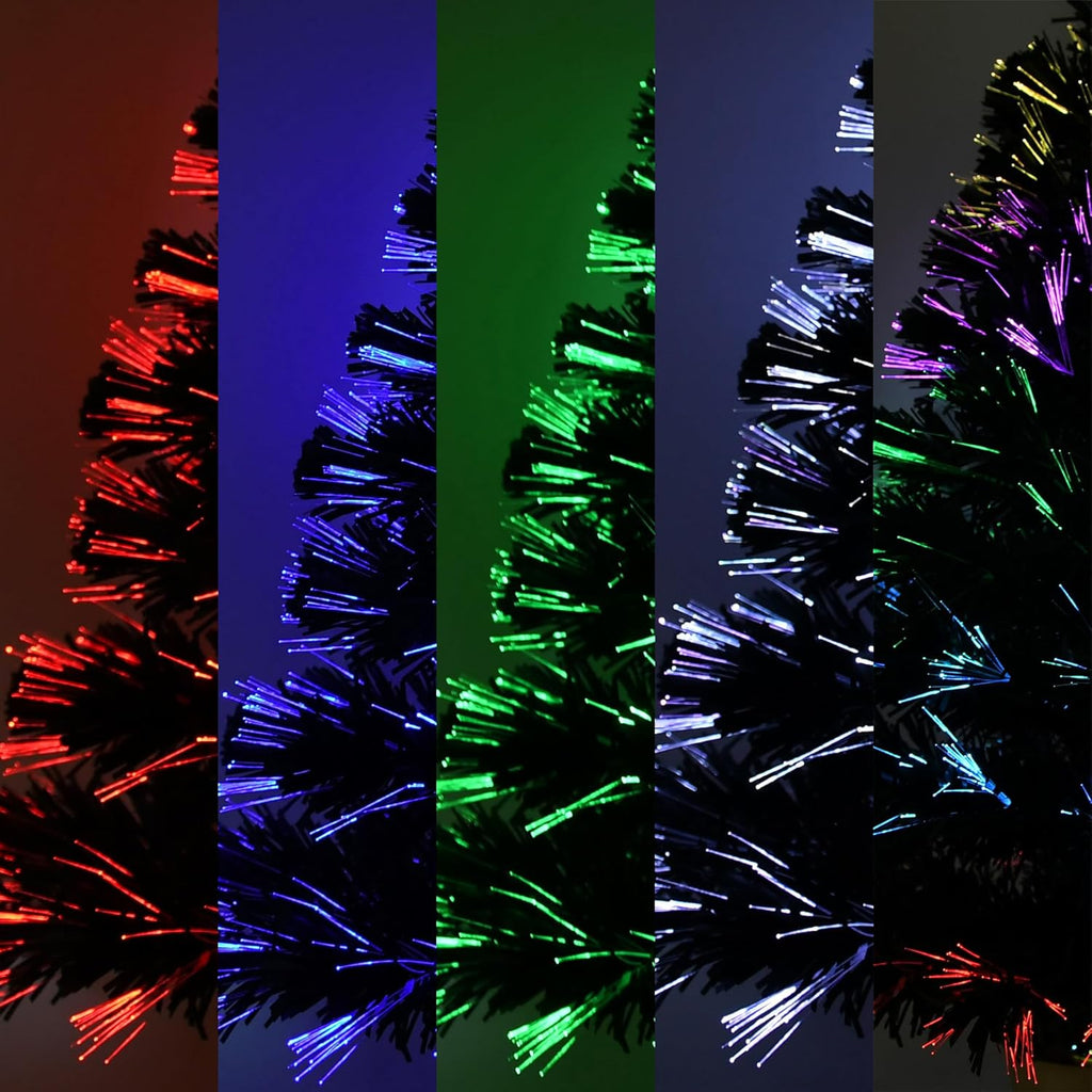 32 inch Green 5-Layer LightShow Small Fiber Optic Christmas Tabletop Tree with Gold Pot and Adaptor