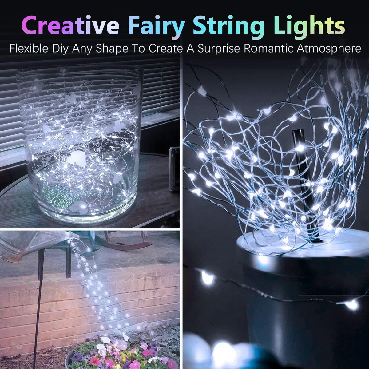 3 Pack 60LED Battery Operated Fairy Lights with Remote, 8 Modes LED String Lights with Timer, Dimmable, Memory Function, Waterproof Twinkle Fairy Lights for Outdoor Indoor Christmas Decor(Cool White)