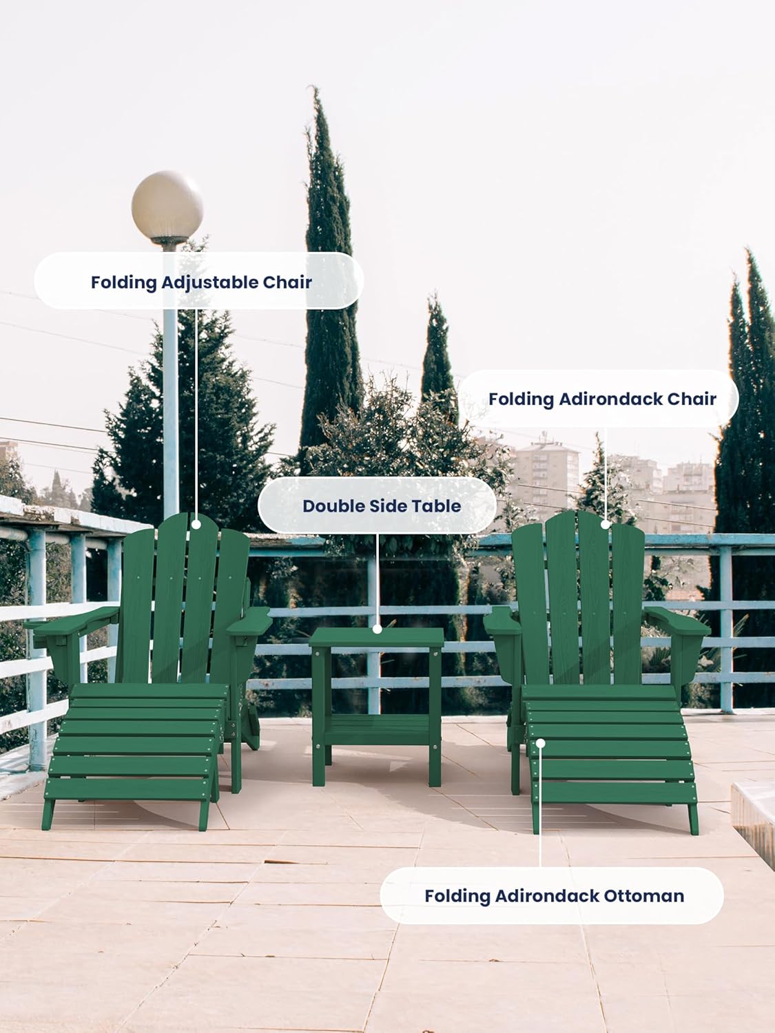 KINGYES Folding Adirondack Ottoman for Adirondack Chair, Green