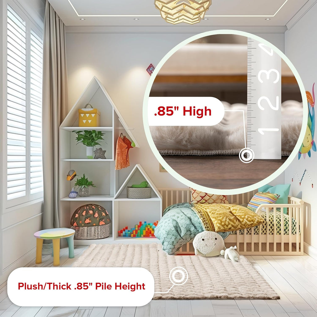 nuLOOM 7'6' x 9'6' Cozy Plush Area Rug, Machine Washable, Non-Slip, Soft Fluffy Shag Carpet for Living Room Bedroom Kids Room Nursery Home Decor, Jeni Beige