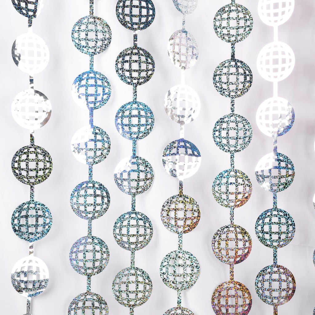 BRAVESHINE Hanging Balls Party Streamers Backdrop - 2 Pack Silver Tinsel Foil Curtain Photo Fringe Backdrop for 70s 80s Party, Birthdays, Bachelorette, Engagement, Music, Dance,New Years Decorations