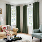 100% Blackout Linen Textured Curtains 96 Inch Long, Loden | 100% Blackout Shield - Image 5