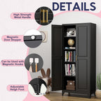 75" Storage Cabinet, Metal Pantry Cabinet, Kitchen Pantry Storage Cabinets with Doors and 4 Shelves, Cabinets for Laundry Room, Living Room, Dinning Room, Assembly Required, Black
