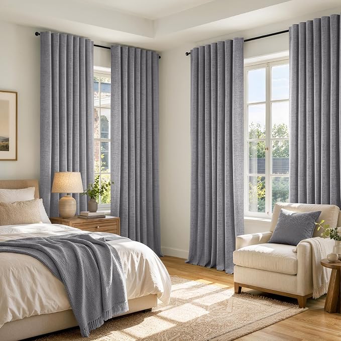 MIULEE 100% Blackout Linen Curtains 42 x 63 Inch Glacier Gray 2 Panels | - Image 8