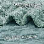 EMME Muslin and Fleece Throw Blanket Reversible - 50"*60" Teal Soft Warm Throw Blankets for Couch Bed Picnic Travel Bed